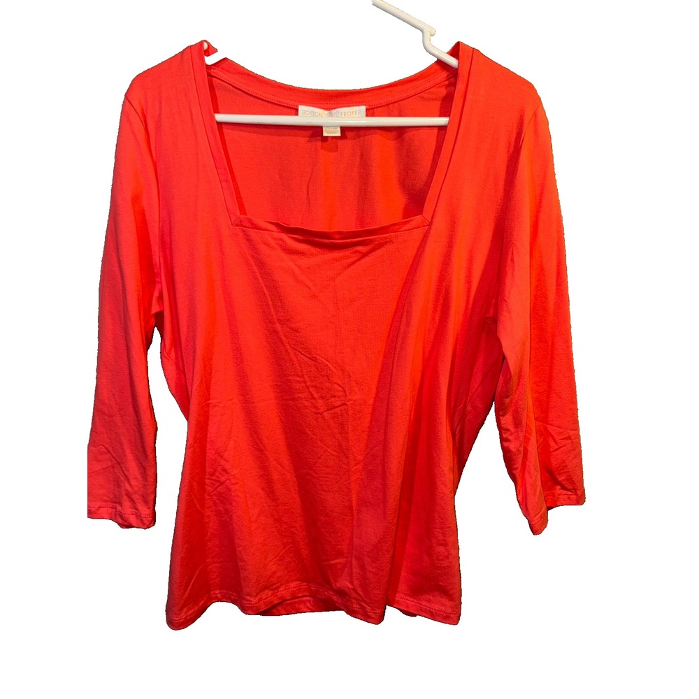 Boston Proper Women's 3/4 Sleeve Top red size Large square neckline stretch